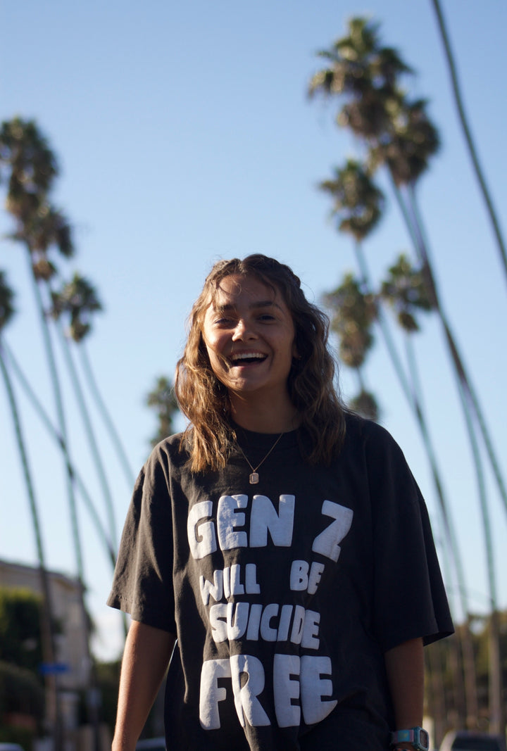gen z will be suicide free  - black tee (pre-order: ships in 3 weeks)