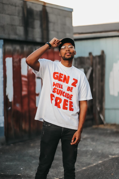 gen z will be suicide free - white & red tee